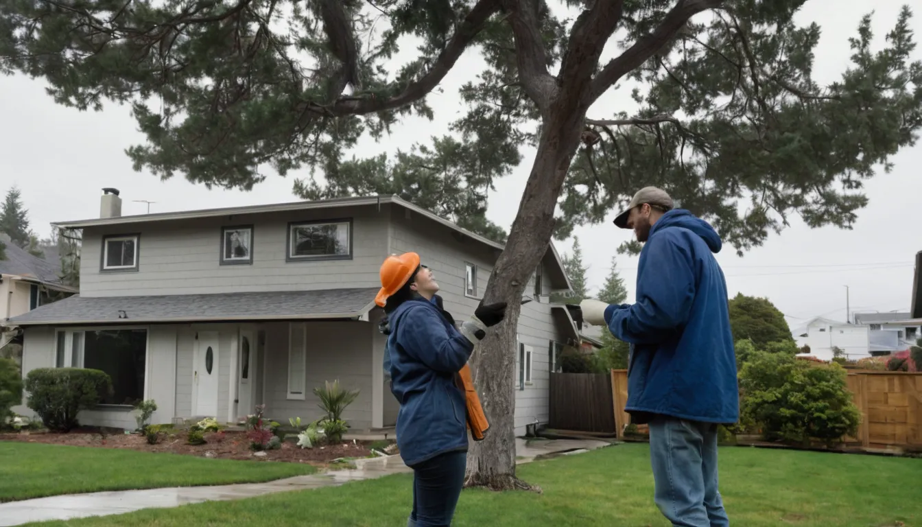 A homeowner talking with a local tree provider about a leaning tree in the Gaithersburg area